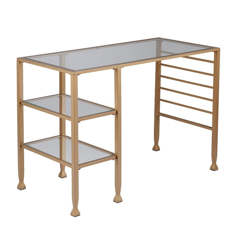 Schreibtisch aus goldfarbenem Metall und Glas