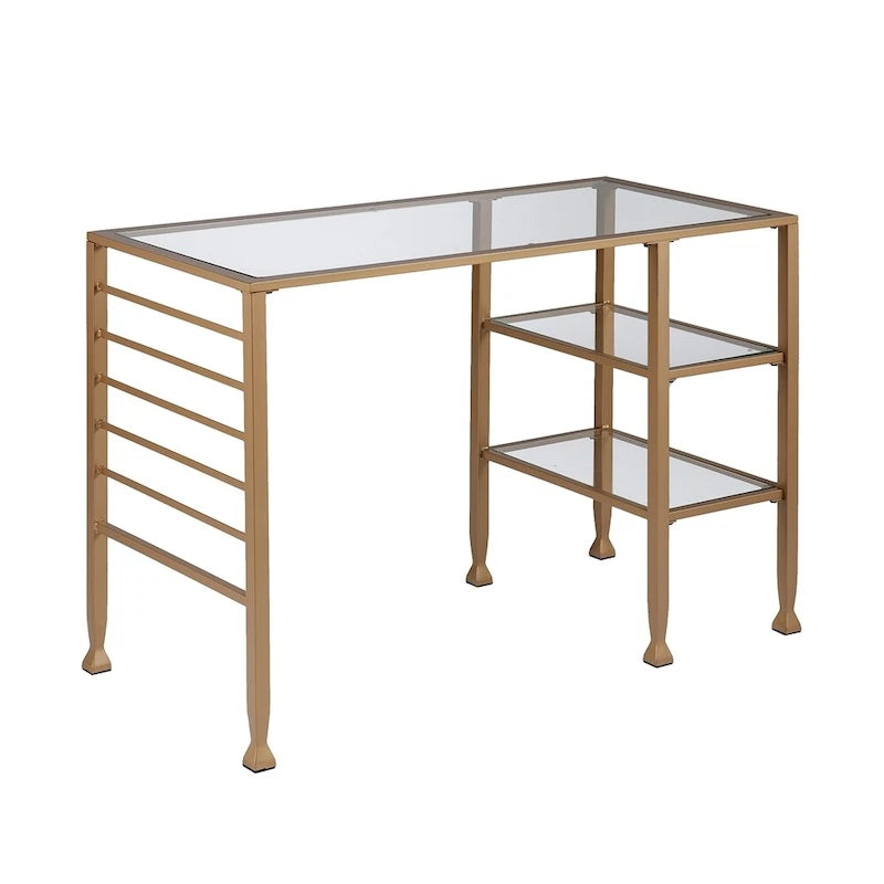 Schreibtisch aus goldfarbenem Metall und Glas