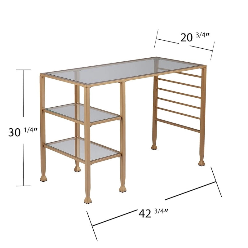 Schreibtisch aus goldfarbenem Metall und Glas