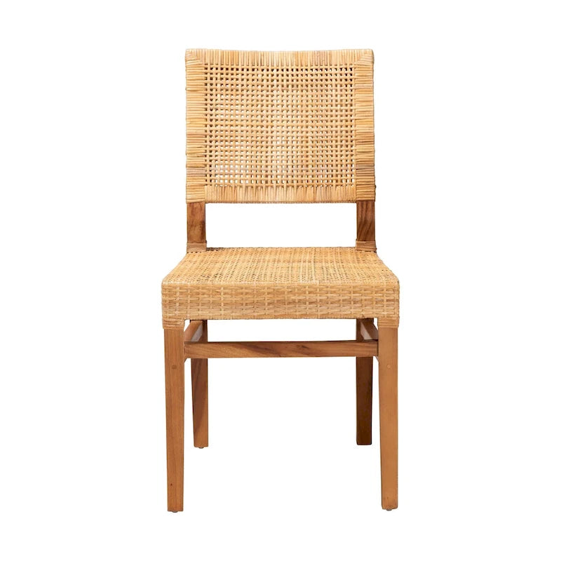 Böhmischer Esszimmerstuhl aus natürlichem Rattan und Mahagoniholz