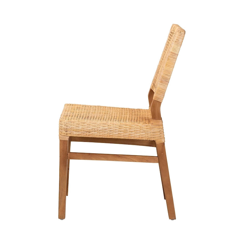 Böhmischer Esszimmerstuhl aus natürlichem Rattan und Mahagoniholz