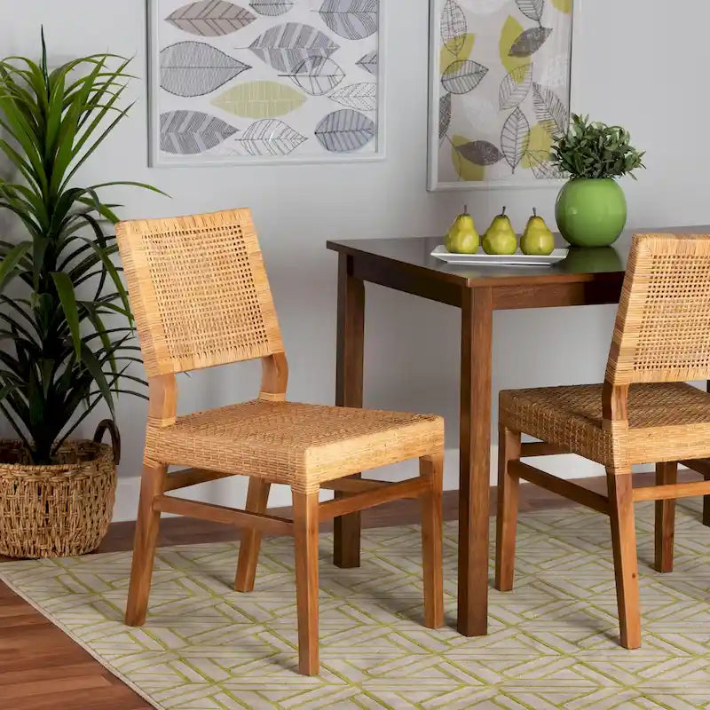 Böhmischer Esszimmerstuhl aus natürlichem Rattan und Mahagoniholz