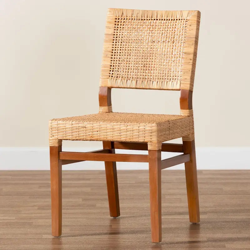 Böhmischer Esszimmerstuhl aus natürlichem Rattan und Mahagoniholz