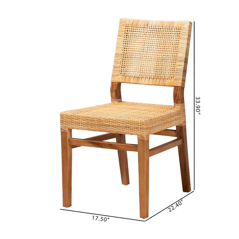 Böhmischer Esszimmerstuhl aus natürlichem Rattan und Mahagoniholz