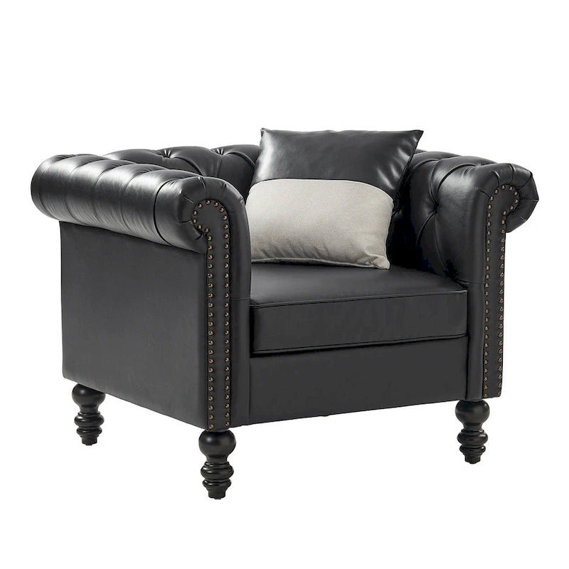 Traditionele gestoffeerde fauteuil met poten van massief hout van