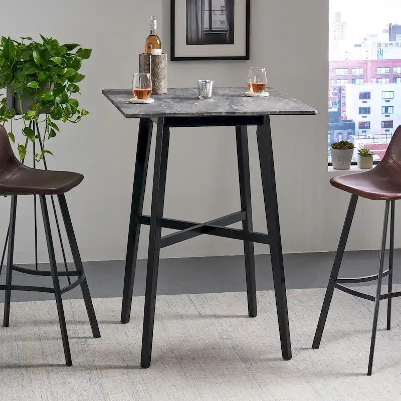 Moderne eettafel op barkrukhoogte van 42, poten van rubberhout en tafelblad van laminaat