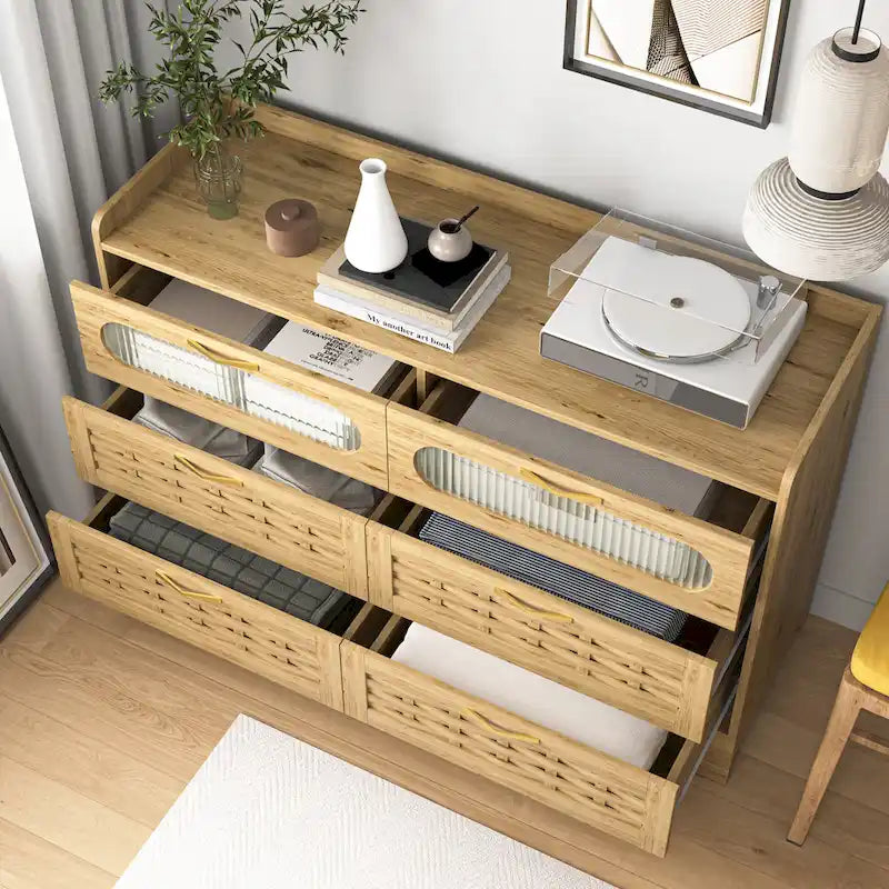 Große Doppelkommode aus Holz mit breiten Schubladen, moderne Kommode