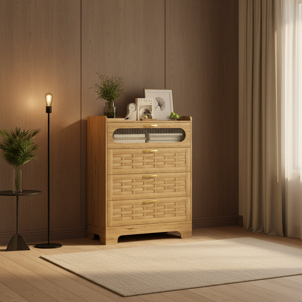 Große Doppelkommode aus Holz mit breiten Schubladen, moderne Kommode