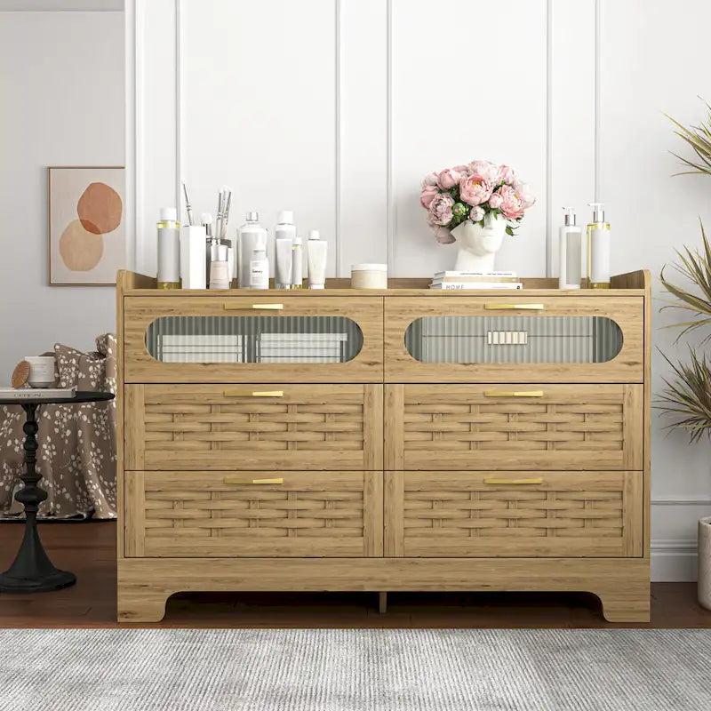 Große Doppelkommode aus Holz mit breiten Schubladen, moderne Kommode