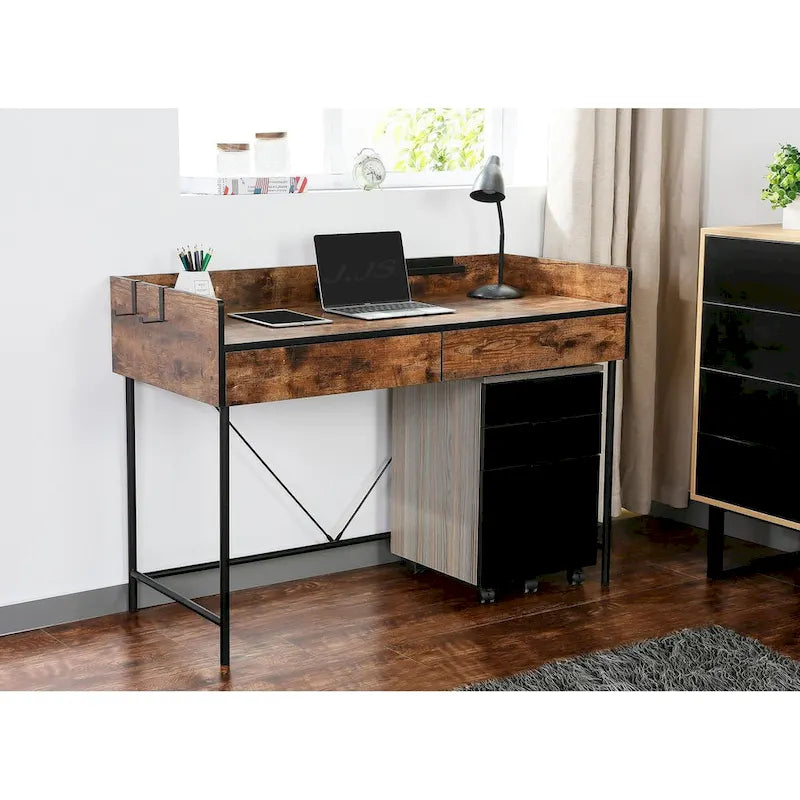 48 thuiskantoorbureau voor computer of laptop met laden, modern compact houten studie- en schrijf bureau met privacypaneel en opbergruimte