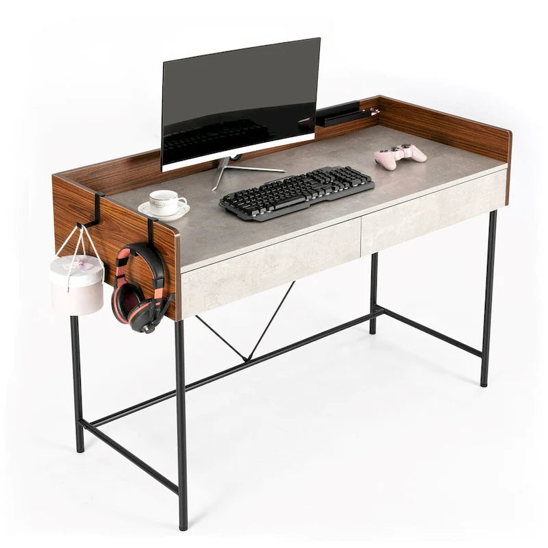 48-Zoll-Schreibtisch fürs Homeoffice mit Schubladen, moderner kompakter Holzschreibtisch zum Lernen und Schreiben mit Sichtschutz und Stauraum