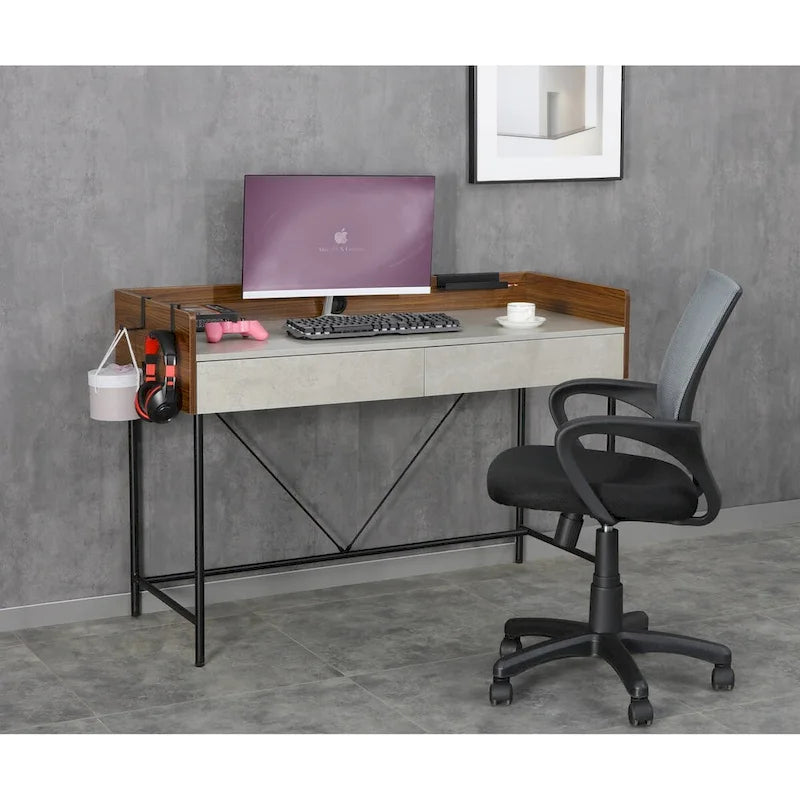 48-Zoll-Schreibtisch fürs Homeoffice mit Schubladen, moderner kompakter Holzschreibtisch zum Lernen und Schreiben mit Sichtschutz und Stauraum