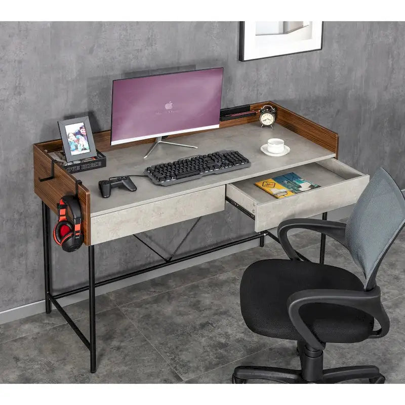 48-Zoll-Schreibtisch fürs Homeoffice mit Schubladen, moderner kompakter Holzschreibtisch zum Lernen und Schreiben mit Sichtschutz und Stauraum