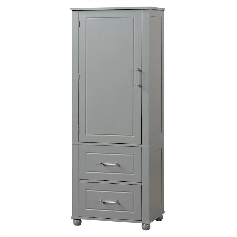 Hohes Badezimmer-Aufbewahrungsschränkchen, freistehender Schrank mit zwei Schubladen und verstellbarem Regal, MDF-Platte mit lackierter Oberfläche