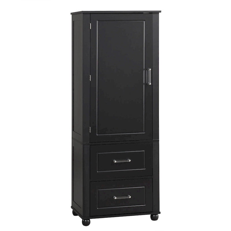 Hohes Badezimmer-Aufbewahrungsschränkchen, freistehender Schrank mit zwei Schubladen und verstellbarem Regal, MDF-Platte mit lackierter Oberfläche