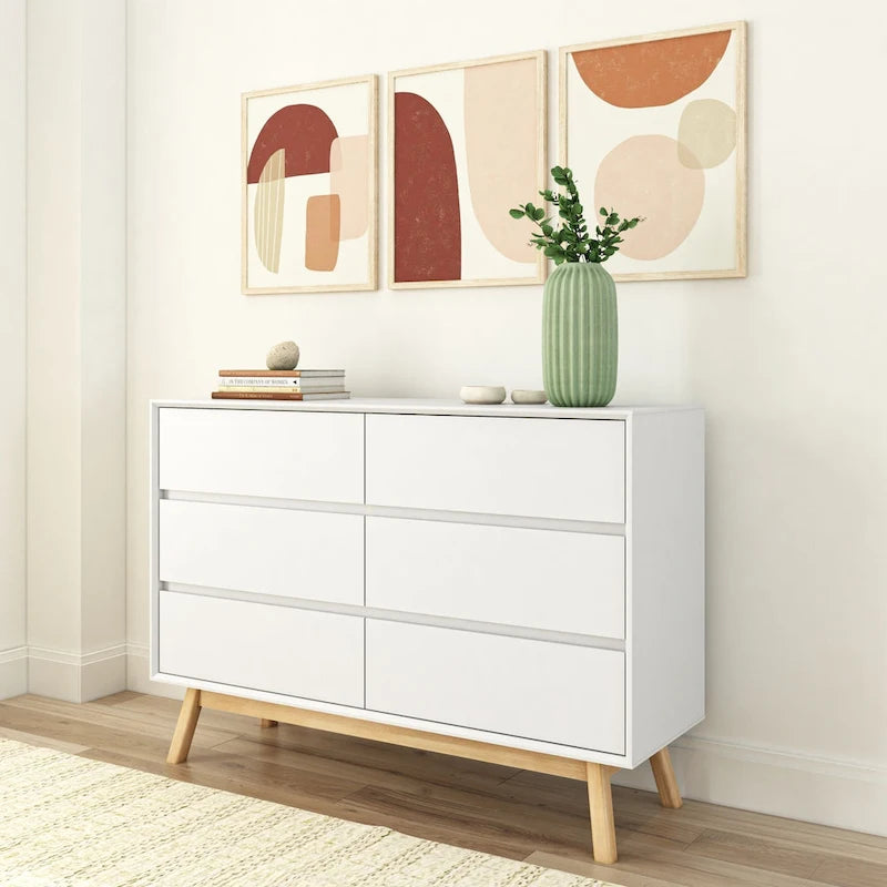 Moderne Kommode im Mid-Century-Stil mit 6 Schubladen
