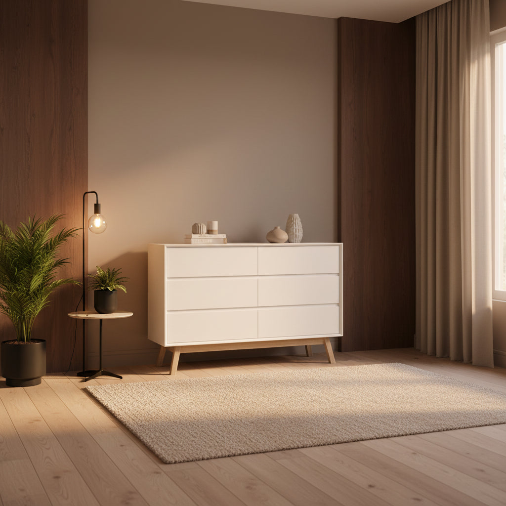 Moderne Kommode im Mid-Century-Stil mit 6 Schubladen