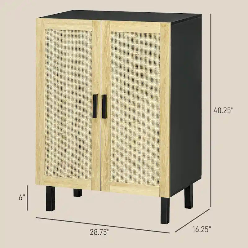 Sideboard-Buffetschrank, Küchenschrank, Kaffeebarschrank mit 2 Rattantüren und verstellbaren Einlegeböden