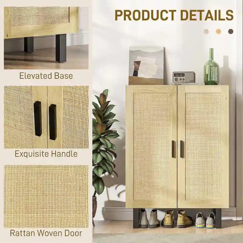 Sideboard-Buffetschrank, Küchenschrank, Kaffeebarschrank mit 2 Rattantüren und verstellbaren Einlegeböden