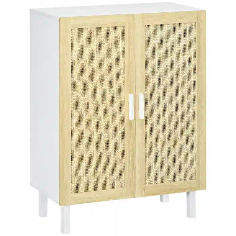 Sideboard-Buffetschrank, Küchenschrank, Kaffeebarschrank mit 2 Rattantüren und verstellbaren Einlegeböden