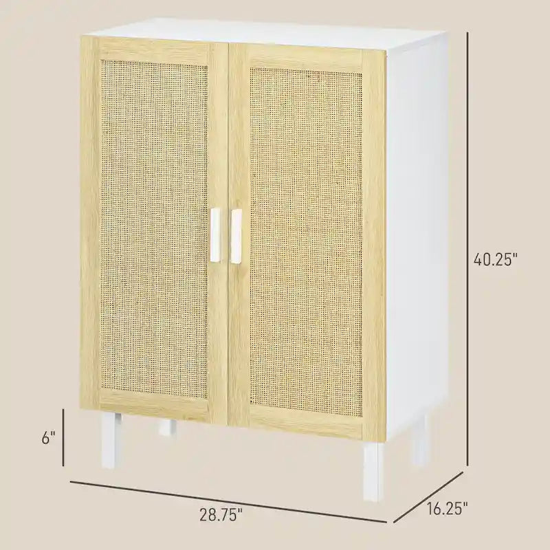 Sideboard-Buffetschrank, Küchenschrank, Kaffeebarschrank mit 2 Rattantüren und verstellbaren Einlegeböden