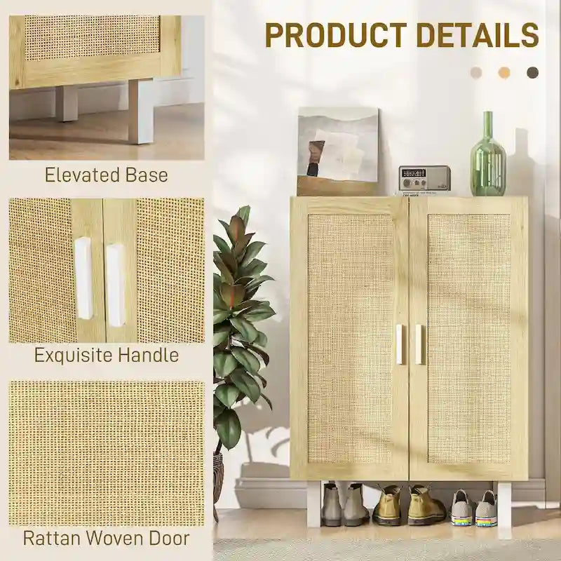 Sideboard-Buffetschrank, Küchenschrank, Kaffeebarschrank mit 2 Rattantüren und verstellbaren Einlegeböden
